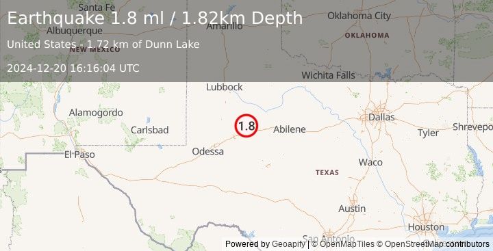 Earthquake 23 km NNW of Westbrook, Texas (1.8 ml) (2024-12-20 16:16:04 UTC)