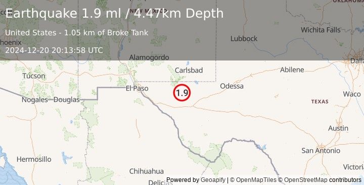 Earthquake 65 km SSW of Whites City, New Mexico (1.9 ml) (2024-12-20 20:13:58 UTC)