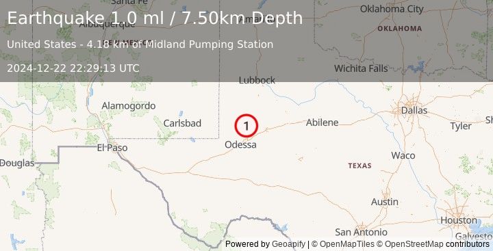 Earthquake 33 km E of McKinney Acres, Texas (1.0 ml) (2024-12-22 22:29:13 UTC)