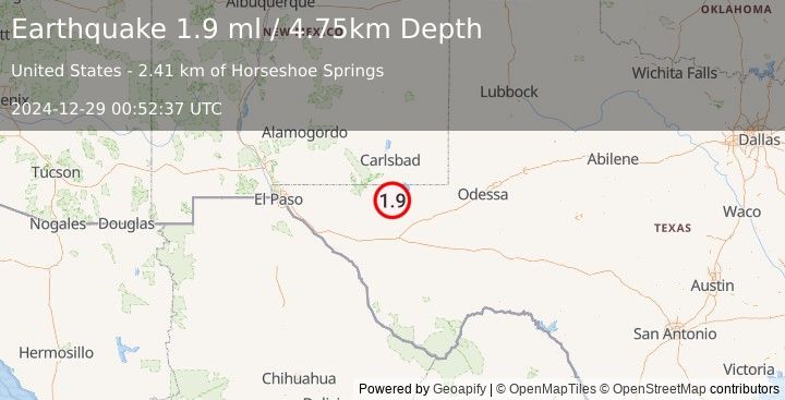 Earthquake 51 km SSE of Whites City, New Mexico (1.9 ml) (2024-12-29 00:52:37 UTC)