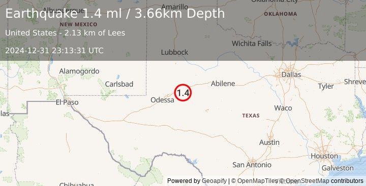 Earthquake 10 km W of Forsan, Texas (1.4 ml) (2024-12-31 23:13:31 UTC)