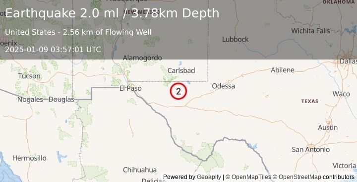 Earthquake 58 km S of Whites City, New Mexico (2.0 ml) (2025-01-09 03:57:01 UTC)