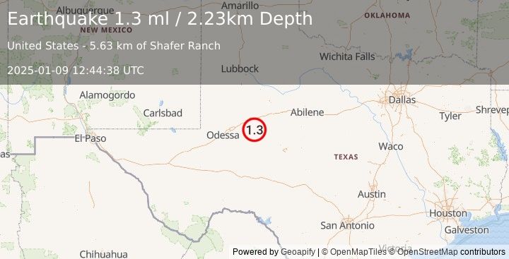 Earthquake 13 km S of Forsan, Texas (1.3 ml) (2025-01-09 12:44:38 UTC)