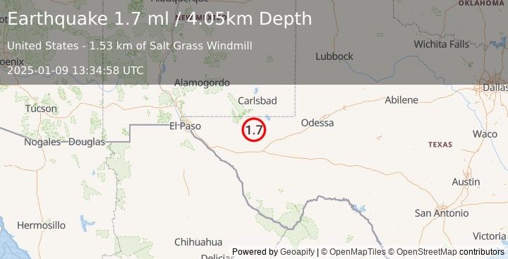 Earthquake 57 km S of Whites City, New Mexico (1.7 ml) (2025-01-09 13:34:58 UTC)