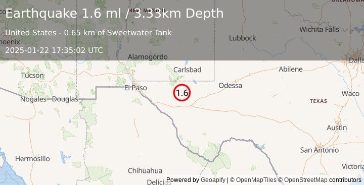 Earthquake 65 km S of Whites City, New Mexico (1.5 ml) (2025-01-22 17:35:02 UTC)