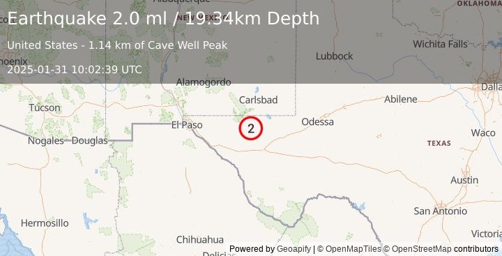 Earthquake 56 km S of Whites City, New Mexico (2.0 ml) (2025-01-31 10:02:39 UTC)