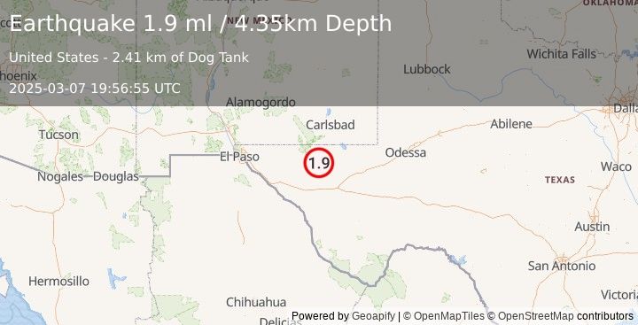 Earthquake 62 km SSW of Whites City, New Mexico (1.9 ml) (2025-03-07 19:56:55 UTC)