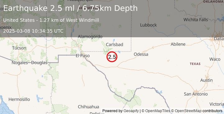 Earthquake 55 km S of Whites City, New Mexico (2.5 ml) (2025-03-08 10:34:35 UTC)