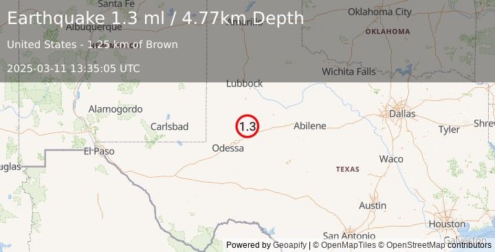 Earthquake 10 km SSW of Ackerly, Texas (1.3 ml) (2025-03-11 13:35:05 UTC)