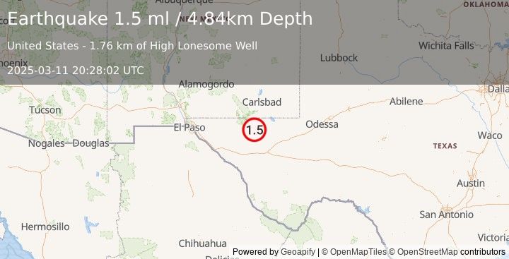 Earthquake 53 km S of Whites City, New Mexico (1.5 ml) (2025-03-11 20:28:02 UTC)