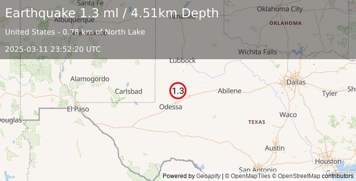 Earthquake 31 km WSW of Ackerly, Texas (1.3 ml) (2025-03-11 23:52:20 UTC)