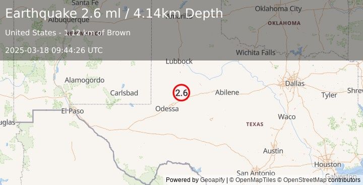 Earthquake 10 km S of Ackerly, Texas (2.6 ml) (2025-03-18 09:44:26 UTC)