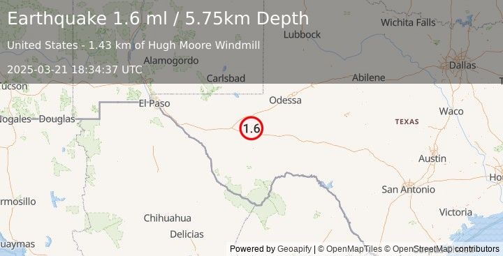 Earthquake 32 km ENE of Balmorhea, Texas (1.6 ml) (2025-03-21 18:34:37 UTC)