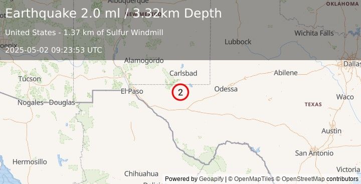 Earthquake 50 km S of Whites City, New Mexico (2.0 ml) (2025-05-02 09:23:53 UTC)