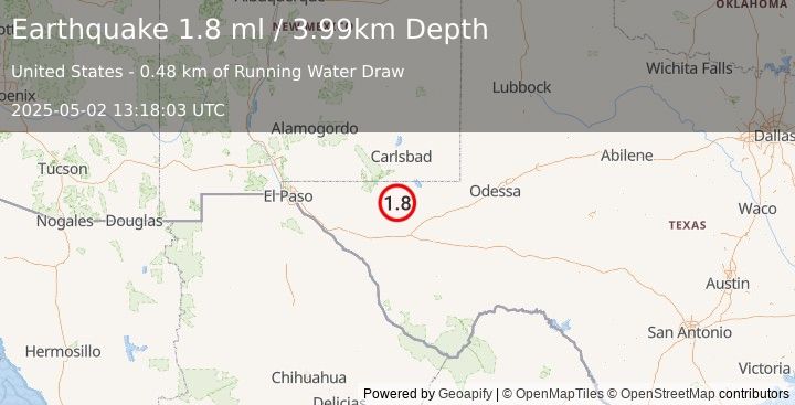 Earthquake 59 km S of Whites City, New Mexico (1.8 ml) (2025-05-02 13:18:03 UTC)