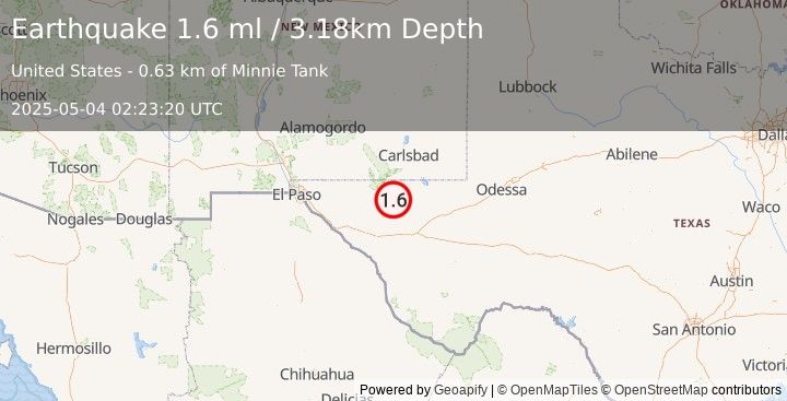 Earthquake 60 km SSW of Whites City, New Mexico (1.6 ml) (2025-05-04 02:23:20 UTC)