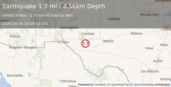 Earthquake 59 km S of Whites City, New Mexico (1.7 ml) (2025-05-04 14:59:13 UTC)