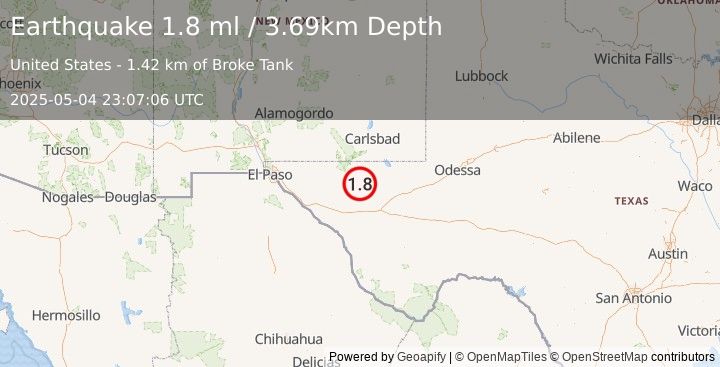 Earthquake 66 km S of Whites City, New Mexico (1.8 ml) (2025-05-04 23:07:06 UTC)