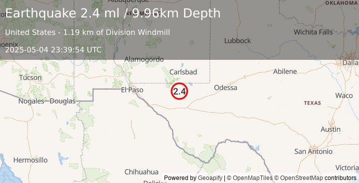 Earthquake 53 km S of Whites City, New Mexico (2.4 ml) (2025-05-04 23:39:54 UTC)
