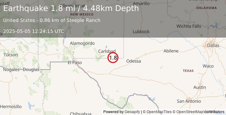 Earthquake 31 km SE of Malaga, New Mexico (1.8 ml) (2025-05-05 12:24:15 UTC)