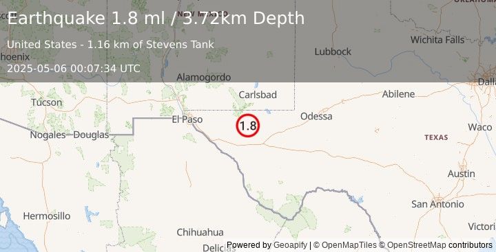 Earthquake 64 km NNE of Van Horn, Texas (1.8 ml) (2025-05-06 00:07:34 UTC)