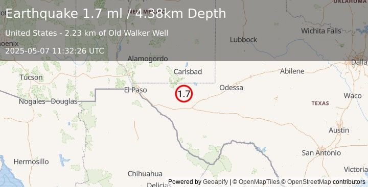 Earthquake 61 km S of Whites City, New Mexico (1.7 ml) (2025-05-07 11:32:26 UTC)