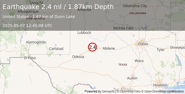 Earthquake 23 km NNW of Westbrook, Texas (2.4 ml) (2025-05-07 12:45:08 UTC)