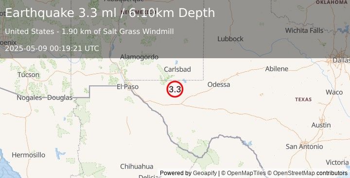 Earthquake 56 km S of Whites City, New Mexico (3.3 ml) (2025-05-09 00:19:21 UTC)
