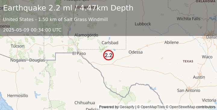 Earthquake 57 km S of Whites City, New Mexico (2.2 ml) (2025-05-09 00:34:00 UTC)