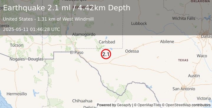Earthquake 58 km S of Whites City, New Mexico (2.1 ml) (2025-05-11 01:46:28 UTC)