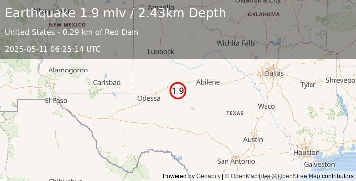 Earthquake 25 km SSW of Westbrook, Texas (1.9 mlv) (2025-05-11 06:25:14 UTC)
