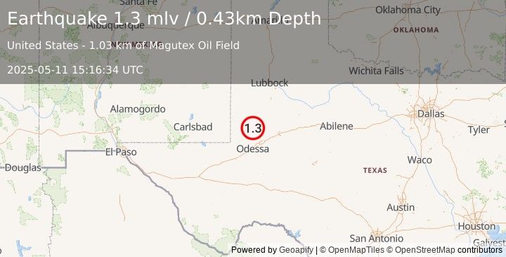 Earthquake 18 km ENE of McKinney Acres, Texas (1.3 mlv) (2025-05-11 15:16:34 UTC)