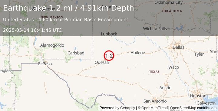 Earthquake 15 km NNW of Stanton, Texas (1.2 ml) (2025-05-14 16:41:45 UTC)