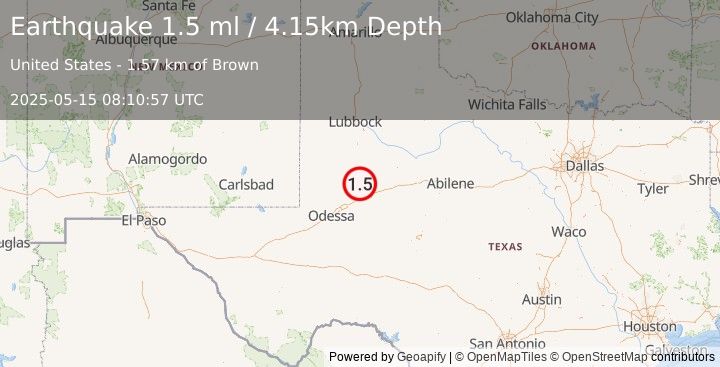 Earthquake 9 km S of Ackerly, Texas (1.5 ml) (2025-05-15 08:10:57 UTC)