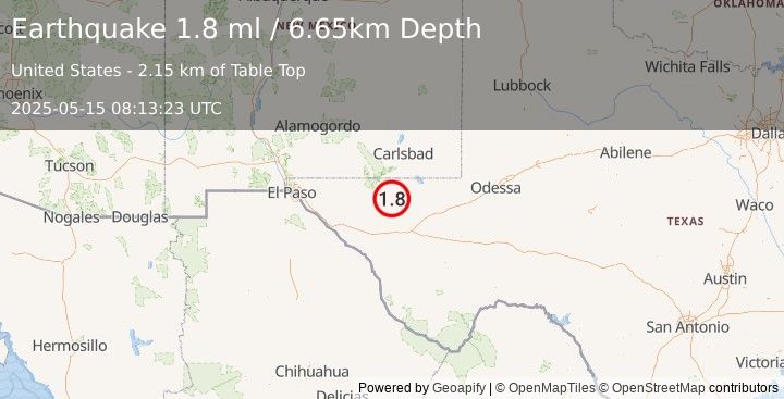 Earthquake 60 km S of Whites City, New Mexico (1.8 ml) (2025-05-15 08:13:23 UTC)