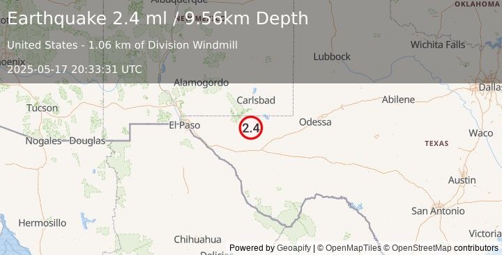 Earthquake 53 km S of Whites City, New Mexico (2.4 ml) (2025-05-17 20:33:31 UTC)