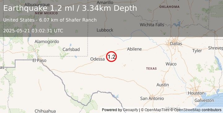 Earthquake 13 km S of Forsan, Texas (1.2 ml) (2025-05-21 03:02:31 UTC)