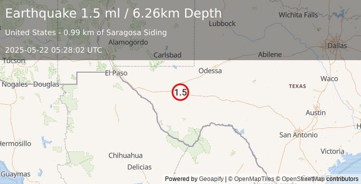 Earthquake 9 km NE of Balmorhea, Texas (1.5 ml) (2025-05-22 05:28:02 UTC)