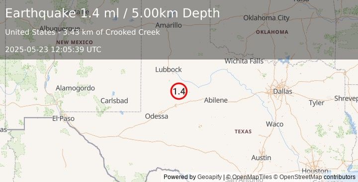 Earthquake 6 km ENE of Gail, Texas (1.4 ml) (2025-05-23 12:05:39 UTC)
