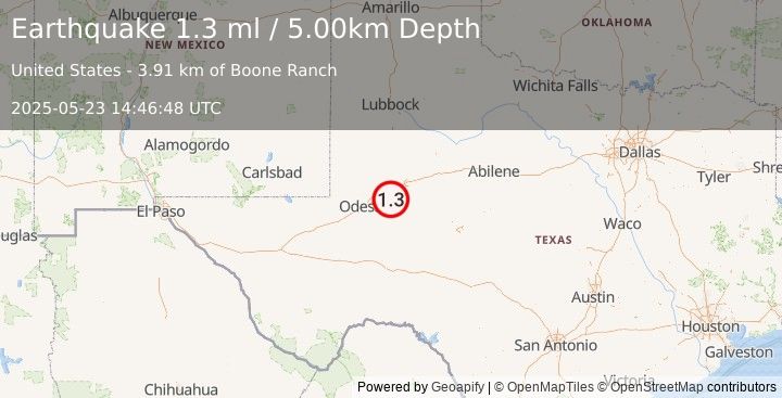 Earthquake 18 km SSW of Stanton, Texas (1.3 ml) (2025-05-23 14:46:48 UTC)