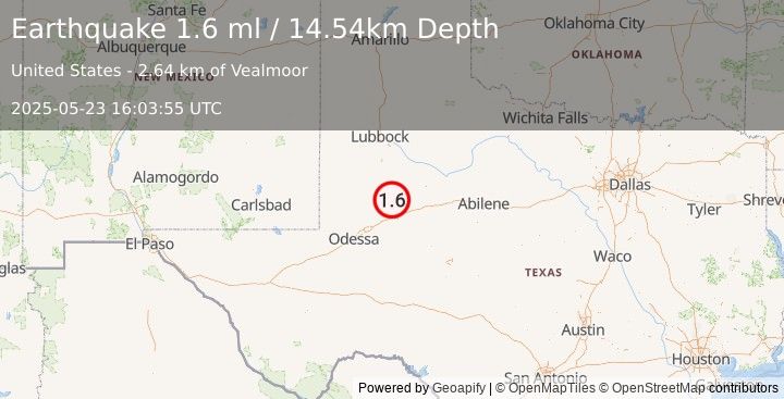 Earthquake 10 km NNE of Ackerly, Texas (1.7 ml) (2025-05-23 16:03:56 UTC)