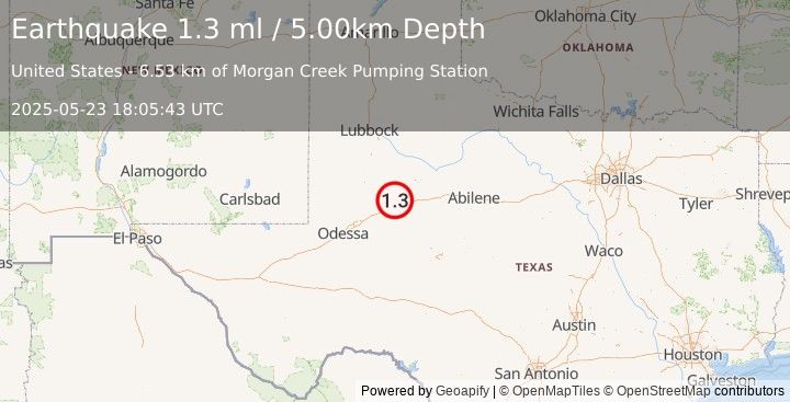 Earthquake 10 km NNW of Coahoma, Texas (1.3 ml) (2025-05-23 18:05:43 UTC)