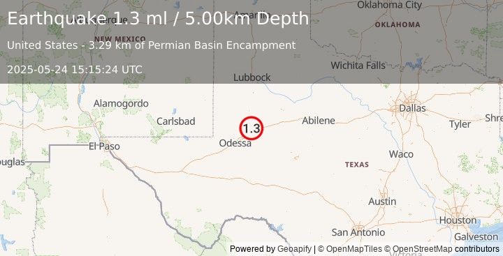 Earthquake 26 km NW of Stanton, Texas (1.2 ml) (2025-05-24 15:15:22 UTC)