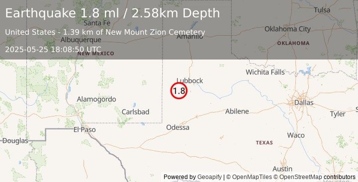 Earthquake 4 km WNW of Brownfield, Texas (1.8 ml) (2025-05-25 18:08:50 UTC)