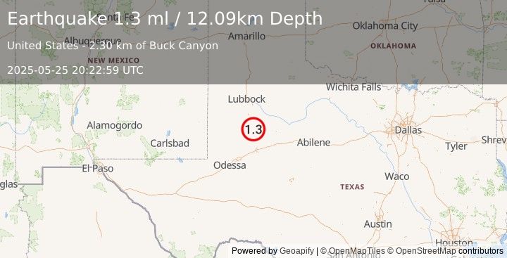 Earthquake 17 km W of Gail, Texas (1.3 ml) (2025-05-25 20:22:59 UTC)