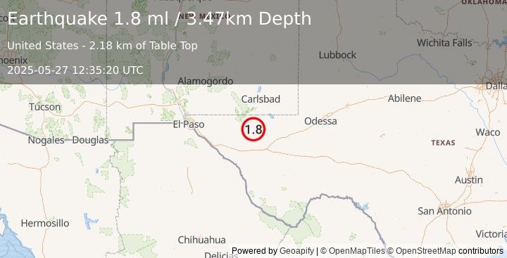 Earthquake 61 km S of Whites City, New Mexico (1.8 ml) (2025-05-27 12:35:20 UTC)