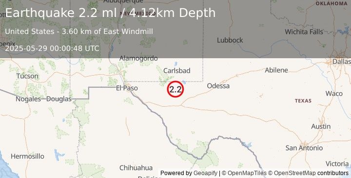 Earthquake 51 km S of Whites City, New Mexico (2.2 ml) (2025-05-29 00:00:48 UTC)