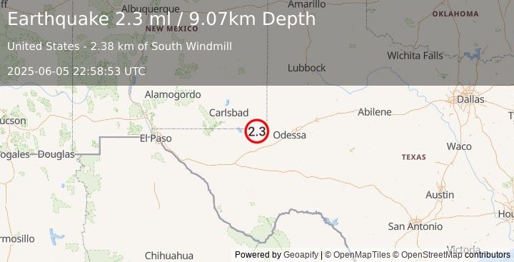 Earthquake 25 km SW of Jal, New Mexico (2.3 ml) (2025-06-05 22:58:53 UTC)