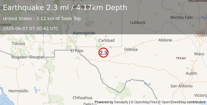 Earthquake 60 km S of Whites City, New Mexico (2.3 ml) (2025-06-07 07:30:43 UTC)
