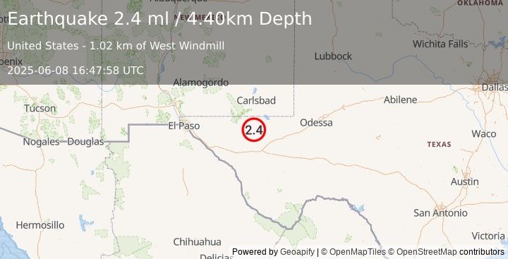 Earthquake 58 km S of Whites City, New Mexico (2.4 ml) (2025-06-08 16:47:58 UTC)